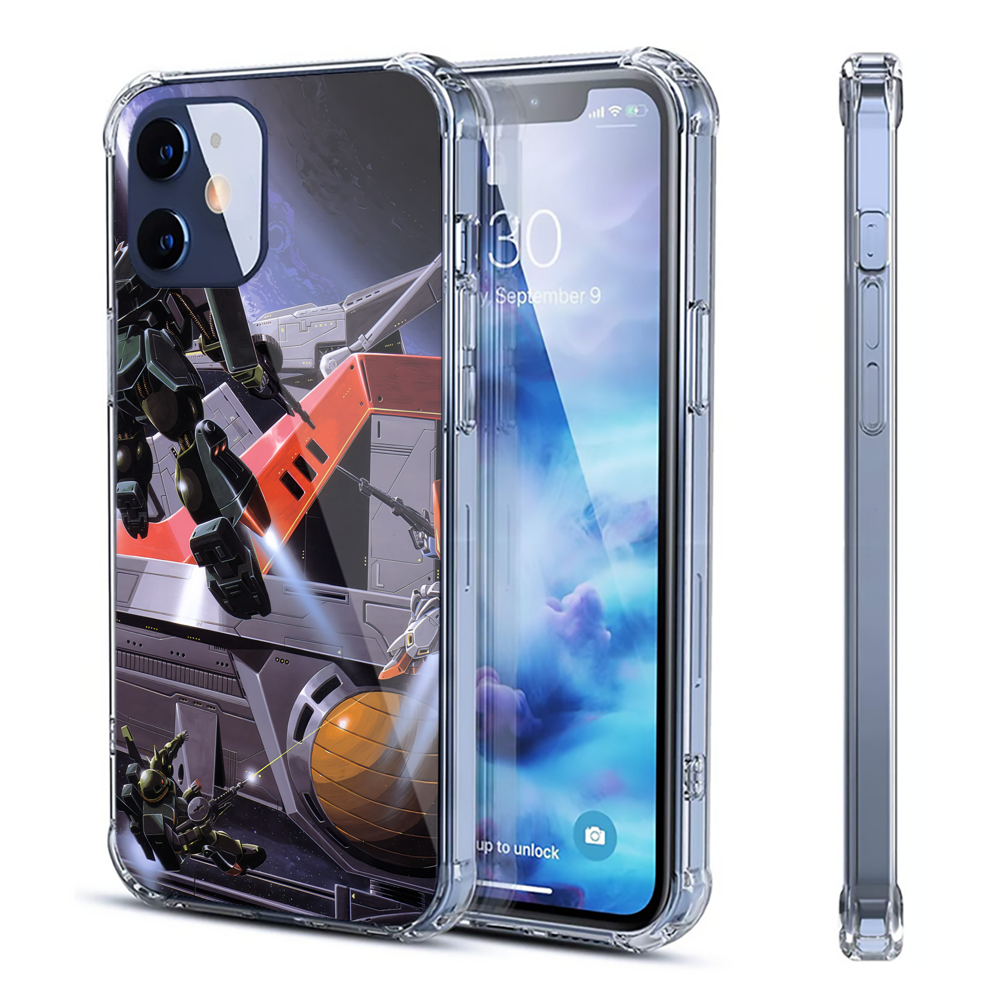 （画像用） 機動戦士ガンダム Mobile Suit Gundam 【iPhone 12シリーズ対応】透明スマホケース（クリアソフトケース）